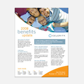 Employee benefits newsletter design for Celerity