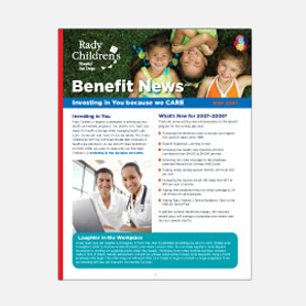 Employee benefits newsletter design for Rady Children’s Hospital